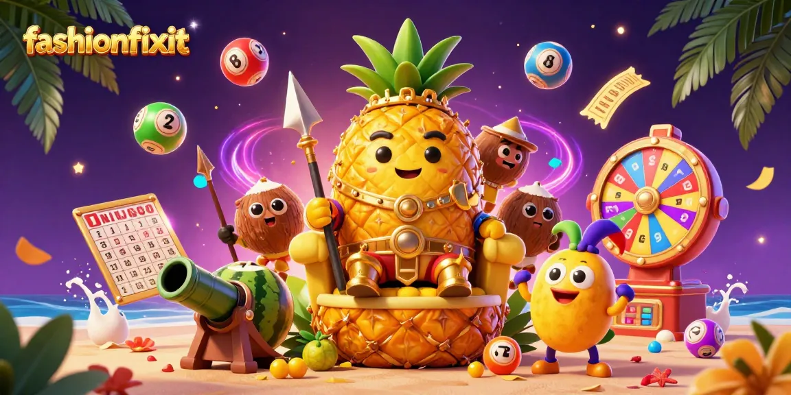 Engage in vibrant casino adventures with fashionfixit, surrounded by lottery elements and a tropical king.