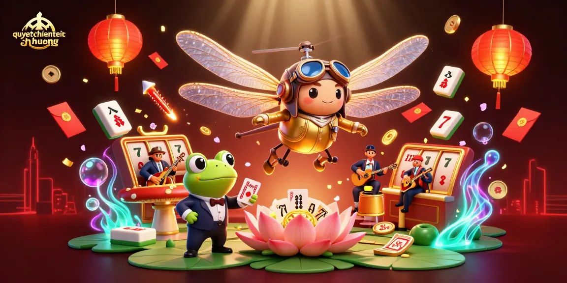 Experience the thrilling action of quyetchientienthuong as dragonfly pilots and frog croupiers come alive in a vibrant casino scene.