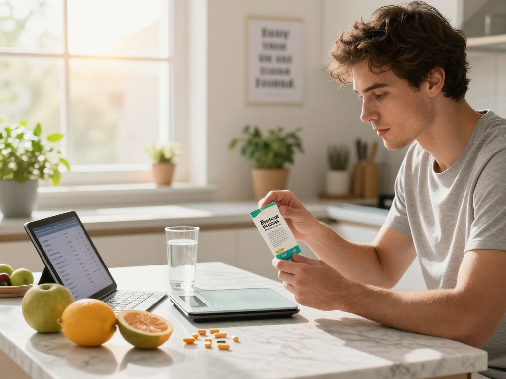 BPC 157 Side Effects insights featured in a modern kitchen scene with health supplements and fresh ingredients.