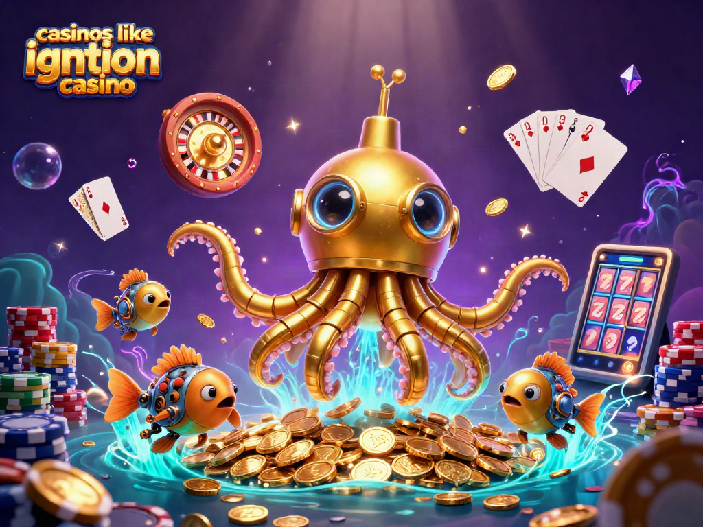 Experience thrilling gameplay at casinos like Ignition Casino with vibrant slot machine reels and dynamic poker chips.