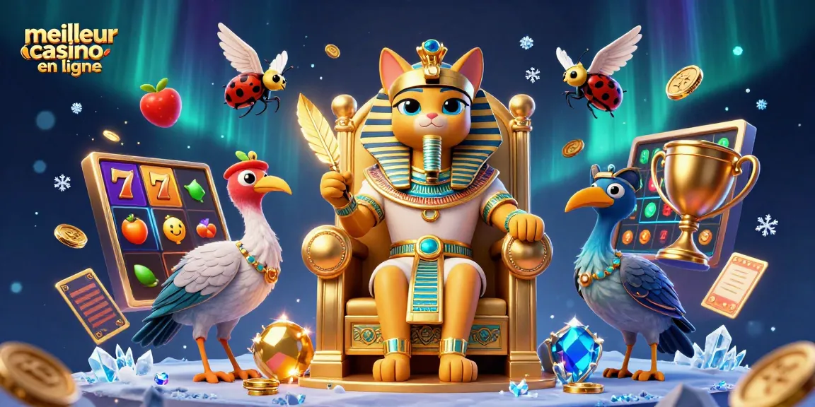 Visualisez le meilleur casino en ligne avec un pharaon égyptien et des éléments de jeu captivants.