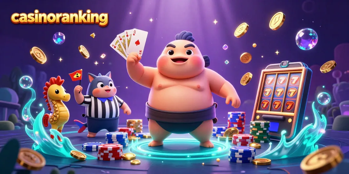 Engaging illustration showcasing casinoranking with a puffed-up fugu under the sea, amidst casino elements like golden coins and playing cards.