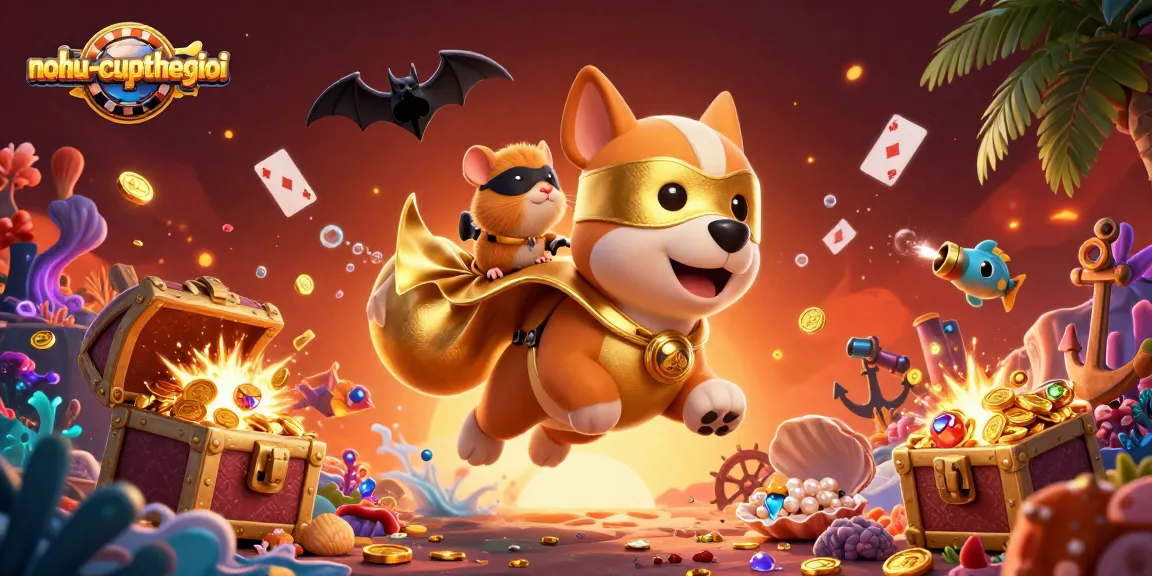 Engage with nohu-cupthegioi as our heroic dog and hamster join a treasure hunt showcasing vibrant casino elements.