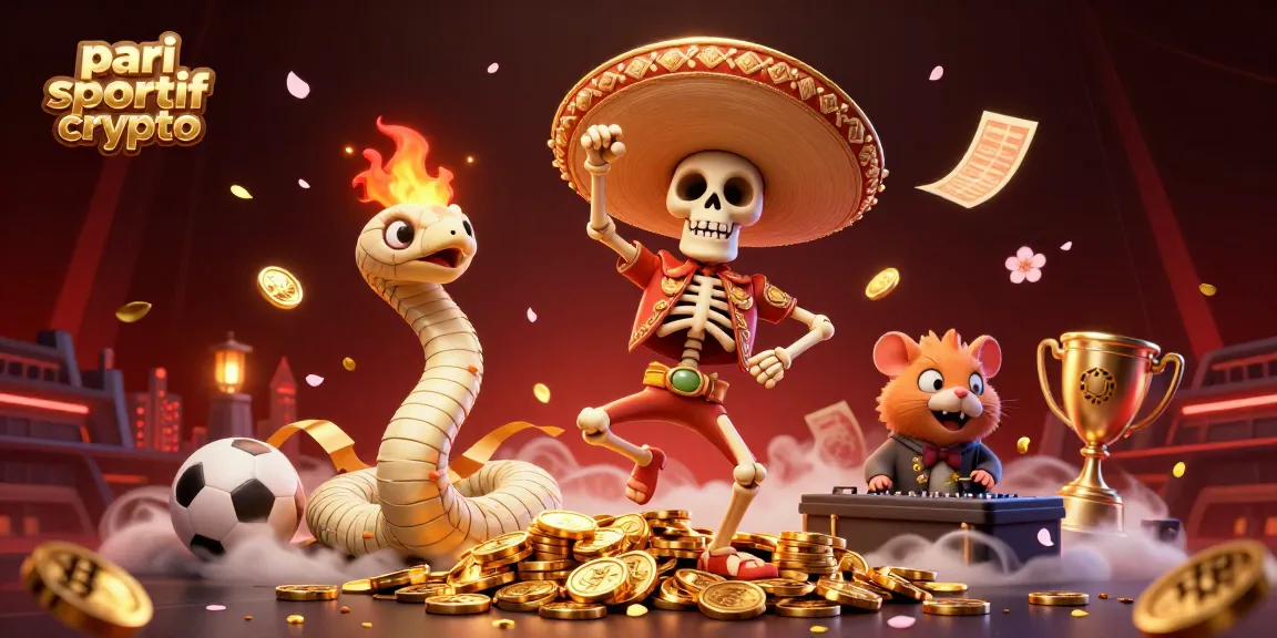 Le pari sportif crypto prospère avec un rooster mariachi faisant la fête, entouré d'éléments de paris.