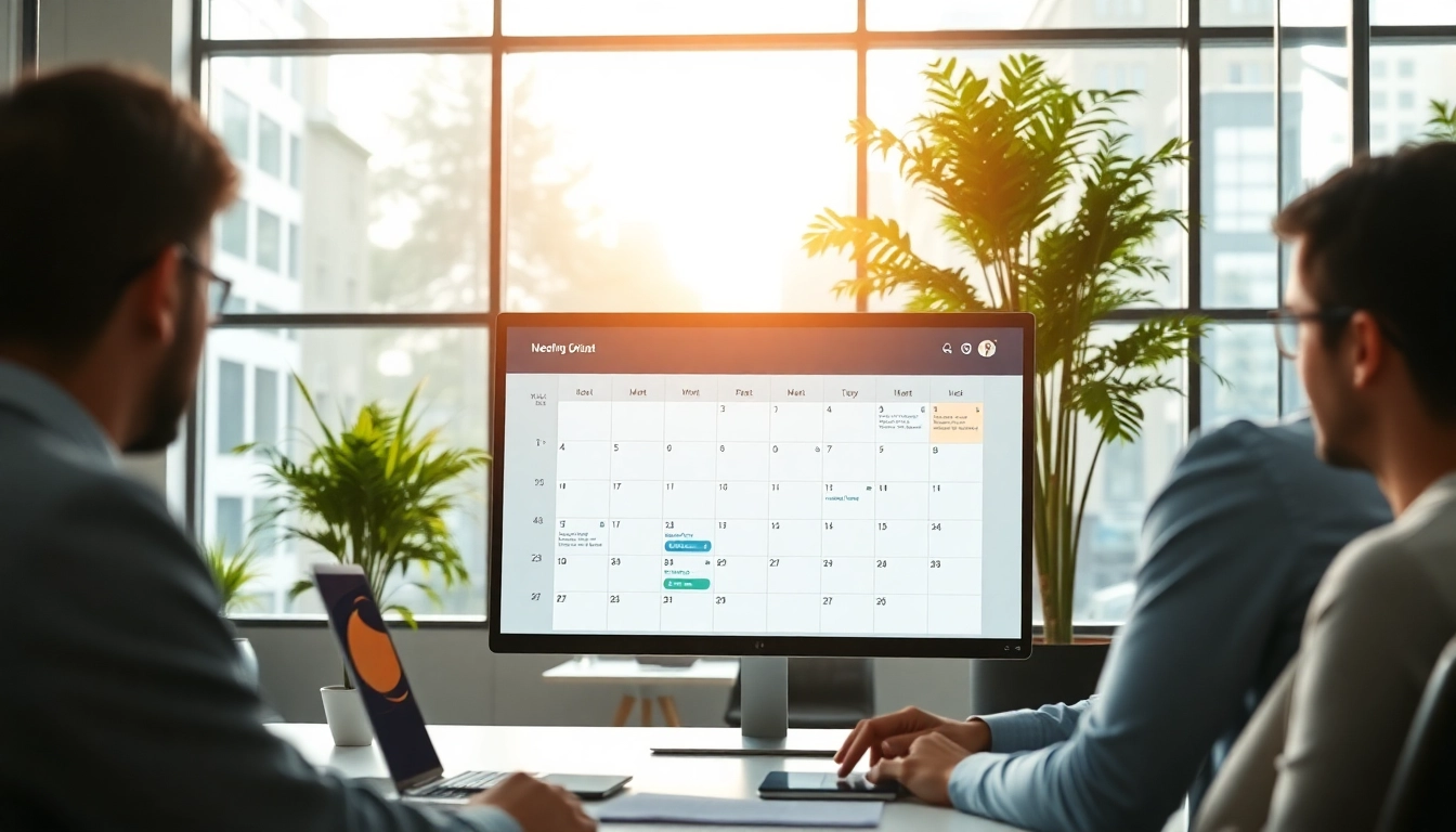 Optimize your workflow with proactive scheduling AI via a digital calendar in a modern office.