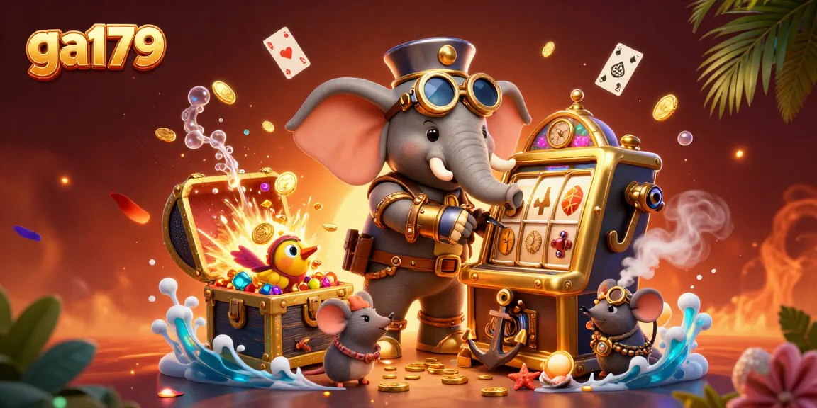 Engage with ga179's thrilling slots in a vibrant steampunk casino setting.