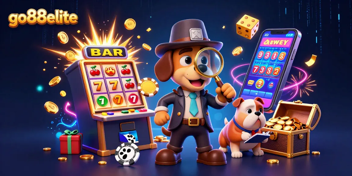 Experience thrilling gameplay at go88elite with this dynamic casino scene featuring characters searching for poker treasures amidst vibrant games and jackpots.