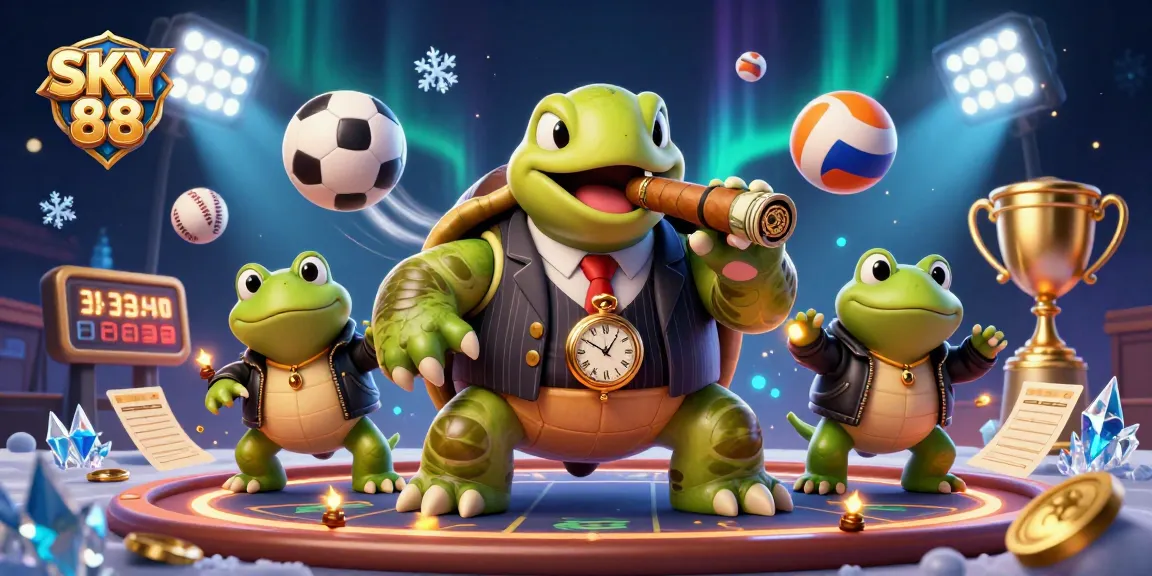 Experience the thrill of winning at SKY 88 with this lively casino-themed illustration.