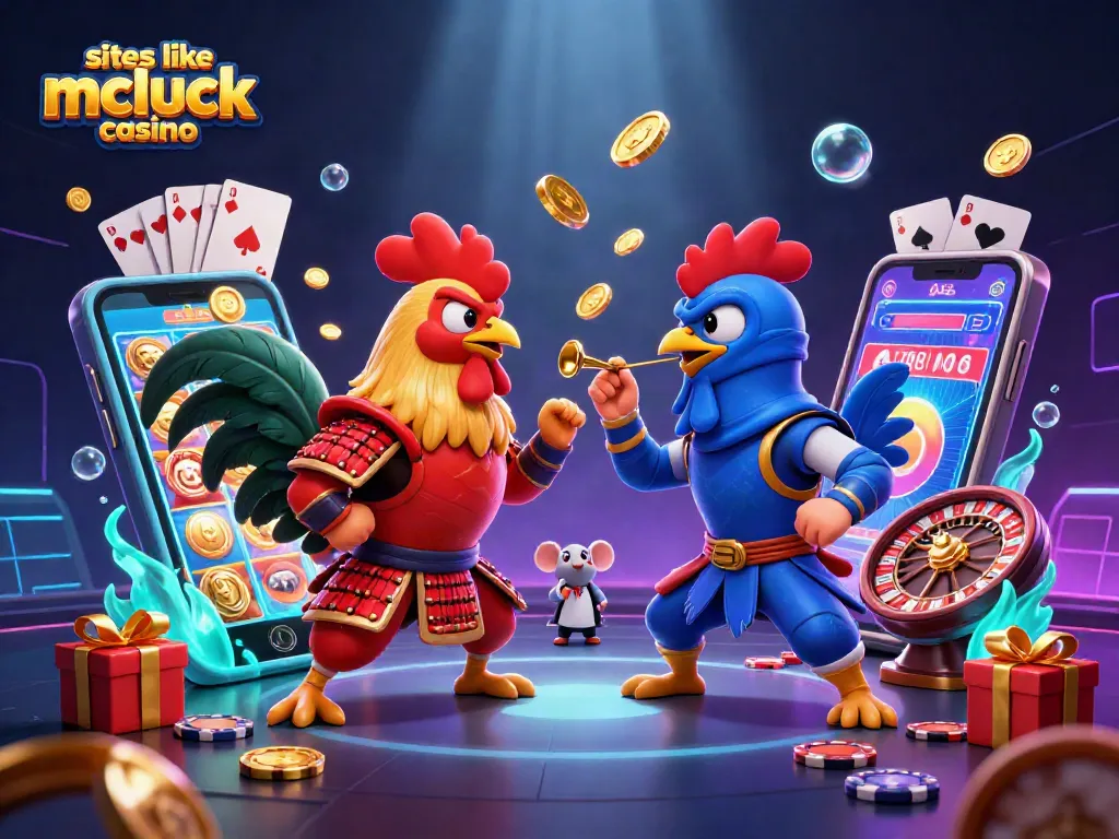Engage with sites like mcluck casino through this dynamic 3D illustration of competitive roosters.