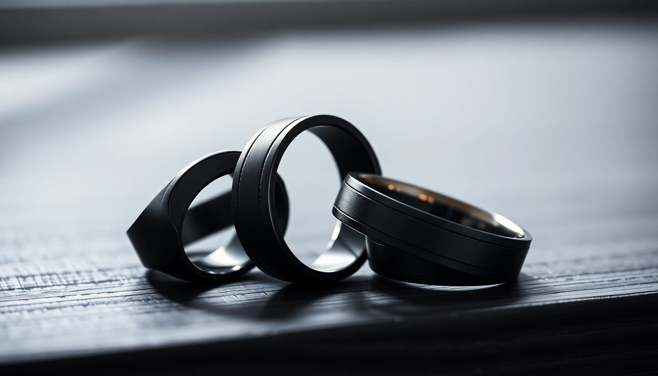 Showcasing stunning black wedding rings for men designed with elegance and bold textures.