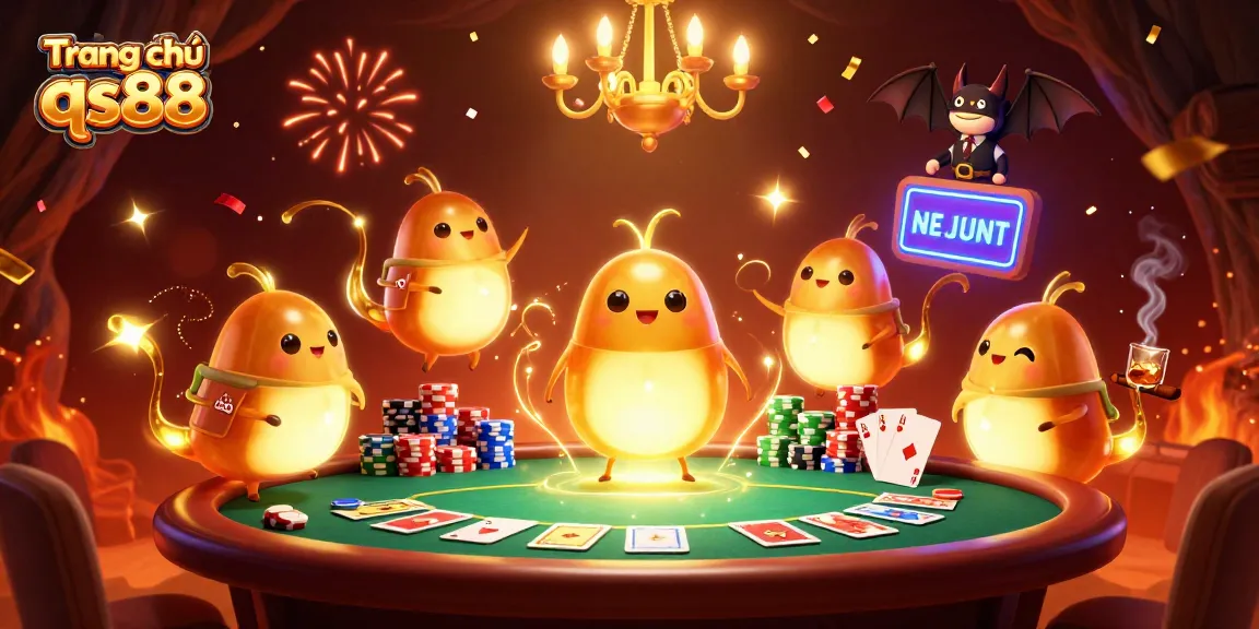 Engage with Trang chủ qs88 in vibrant casino excitement featuring glowworms and a bat dealer.