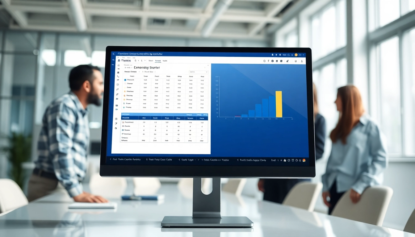 Visual of a compliance matrix generator tool on a monitor, showcasing its capabilities in a business environment.