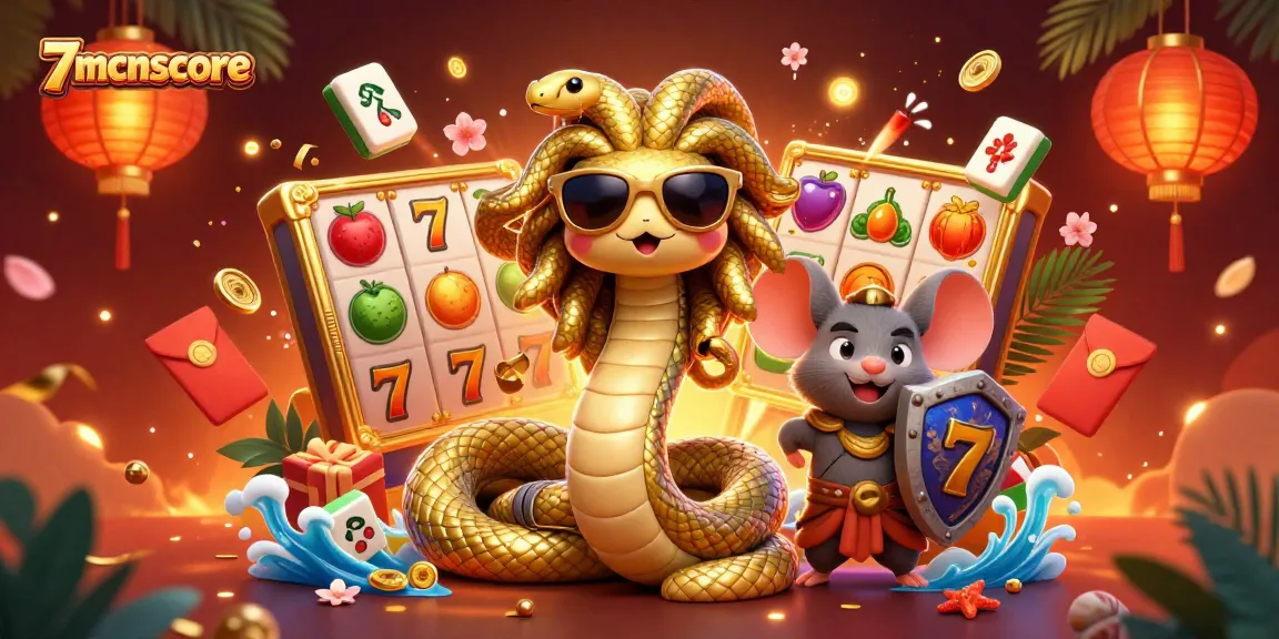 Experience vibrant gameplay with 7mcnscore at this lively casino illustration featuring Medusa and a warrior mouse.