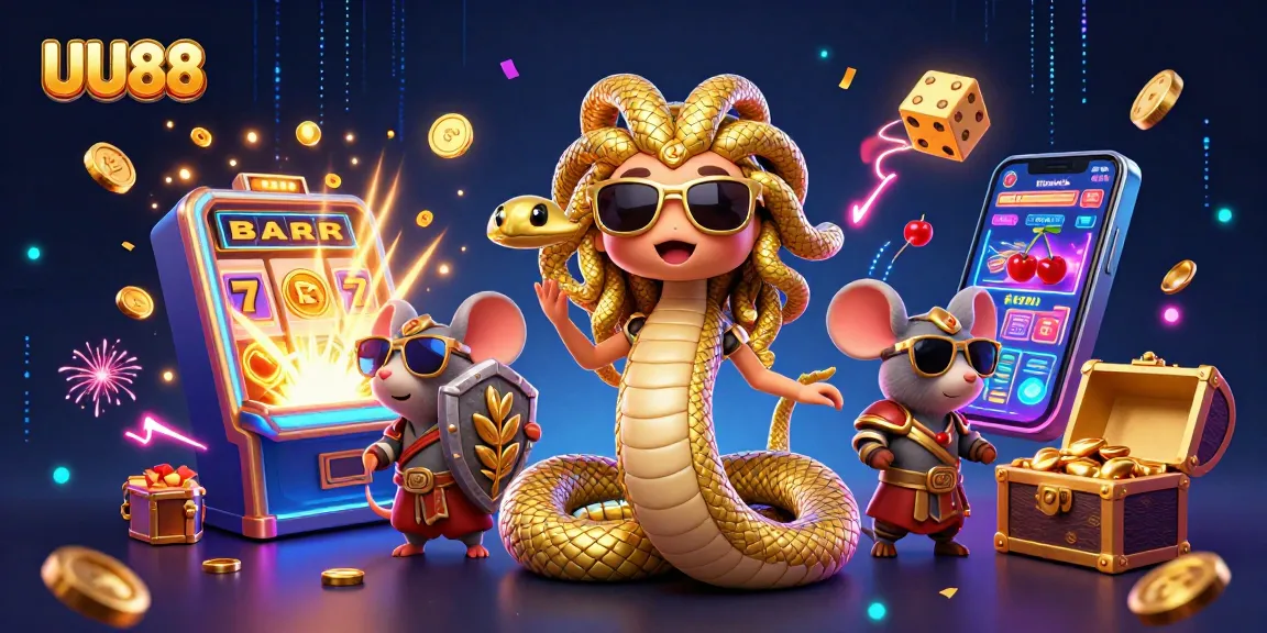 Join the excitement at UU88 with a captivating casino scene featuring Medusa and a warrior mouse!