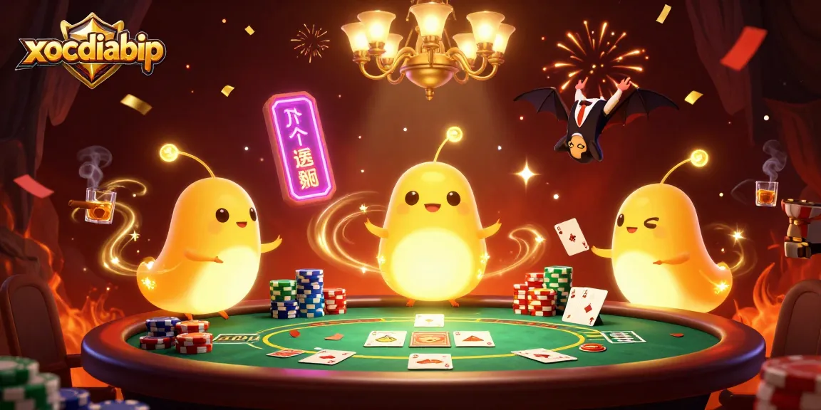 xocdiabip lights up a casino scene with glowing glowworms, poker action and vibrant atmosphere.