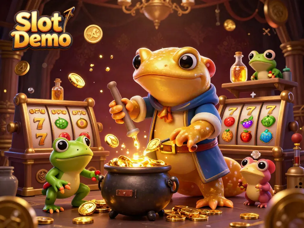 Spin Slot Demo reels with a golden salamander alchemist and vibrant symbols in a magical lab.