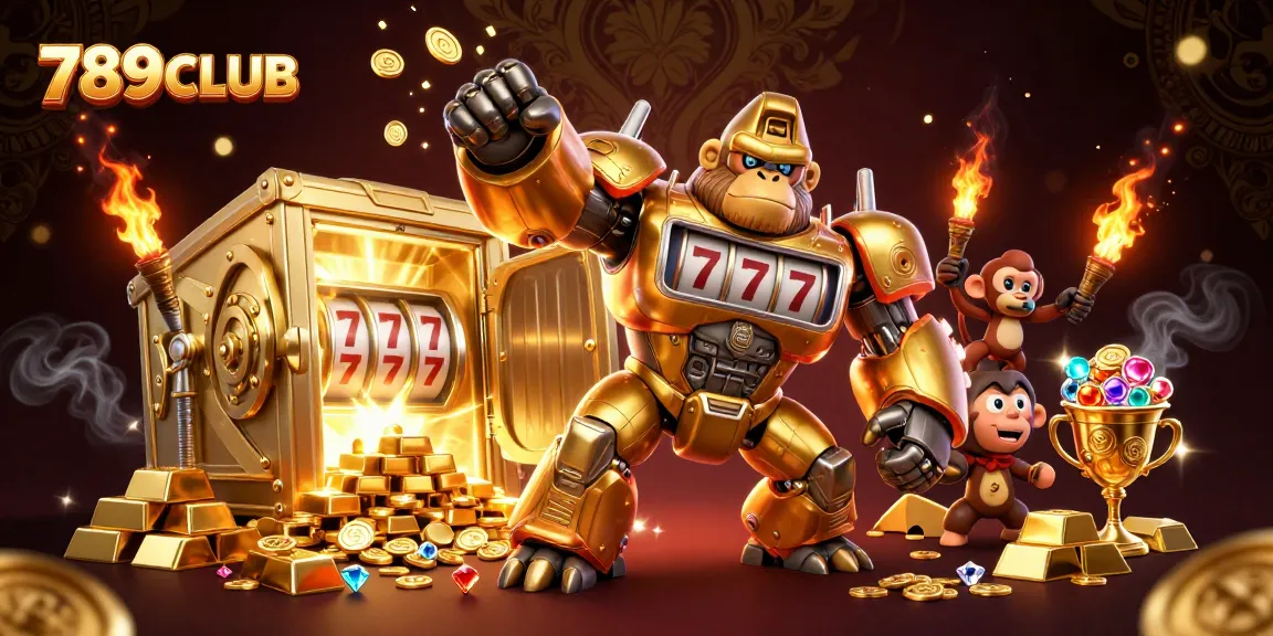 Win big at 789CLUB with a thrilling golden gorilla mech bursting with treasures.
