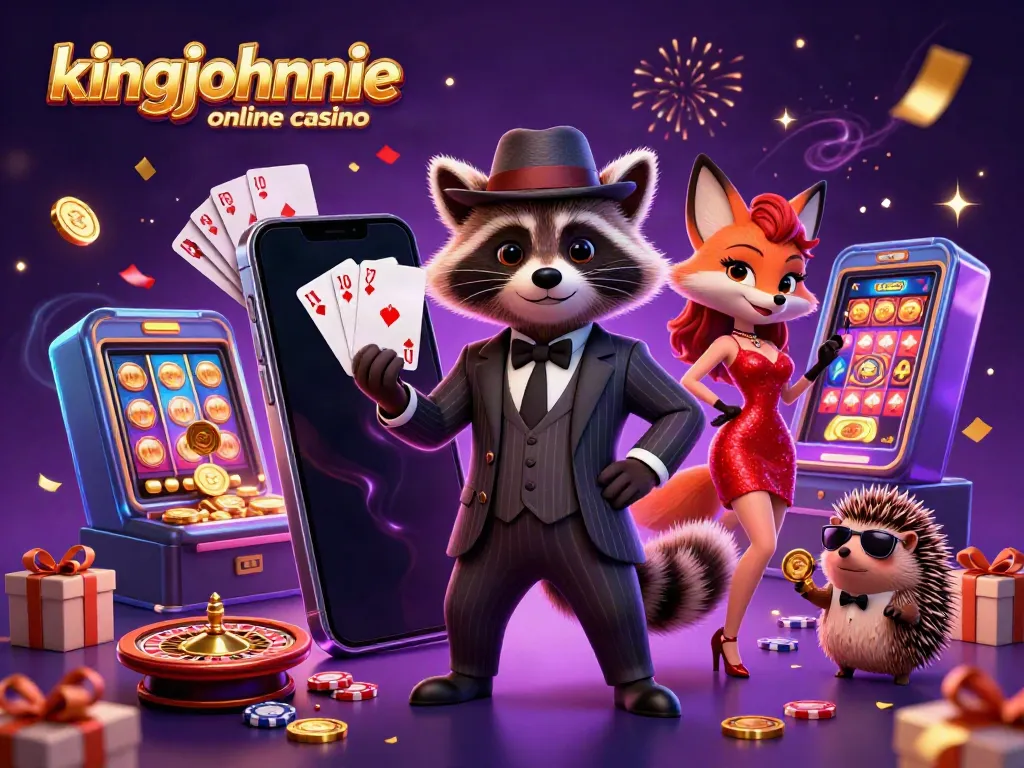 Experience the excitement of kingjohnnie online casino with vibrant 3D characters and lively slot game elements.