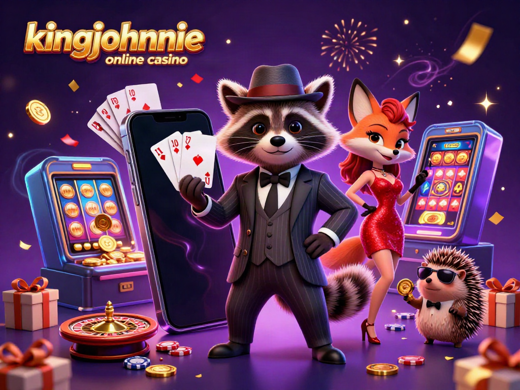 Experience the excitement of kingjohnnie online casino with vibrant 3D characters and lively slot game elements.