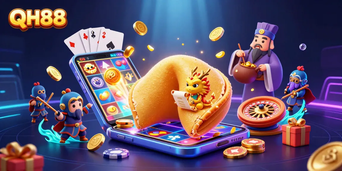 Experience thrilling gameplay with QH88's vibrant casino adventure illustration showcasing dynamic slots.