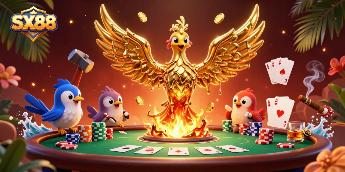 SX88 fuses exhilarating gameplay with golden phoenix and poker elements for vibrant casino excitement