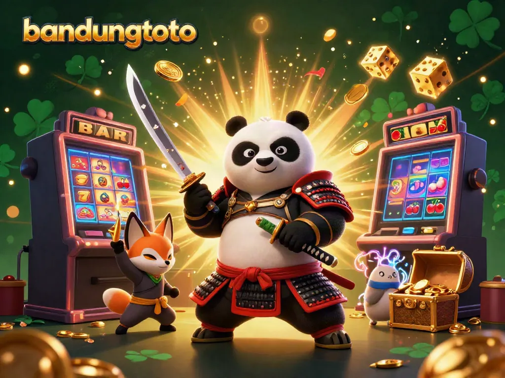 Experience the thrill of gaming at bandungtoto with an epic casino illustration featuring samurai panda and ninja fox.