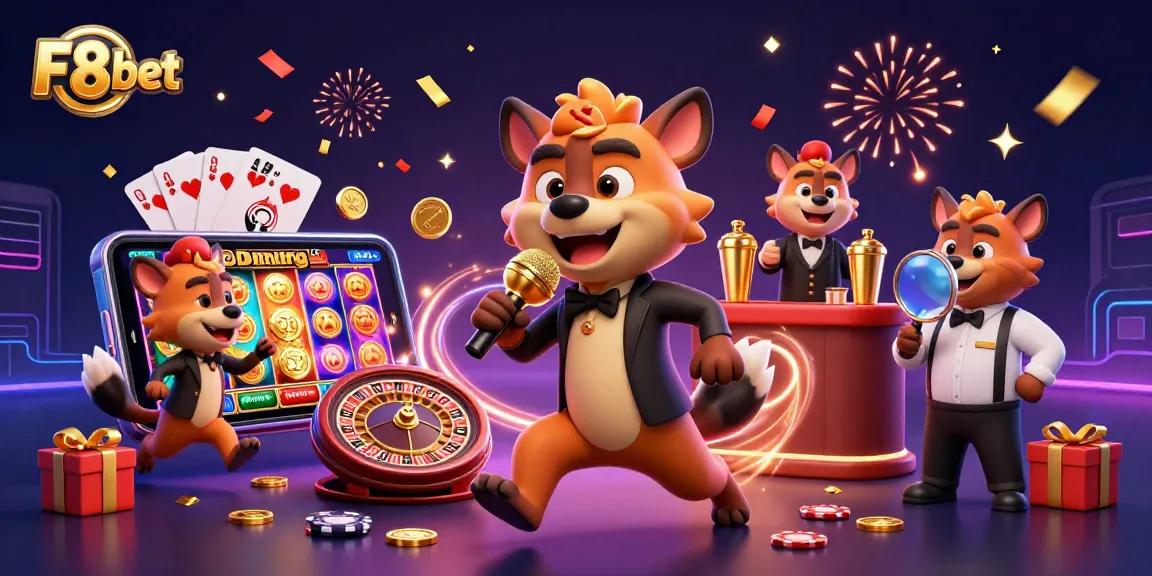 Experience the excitement of F8bet with hyenas in a lively casino scene full of fun and games.