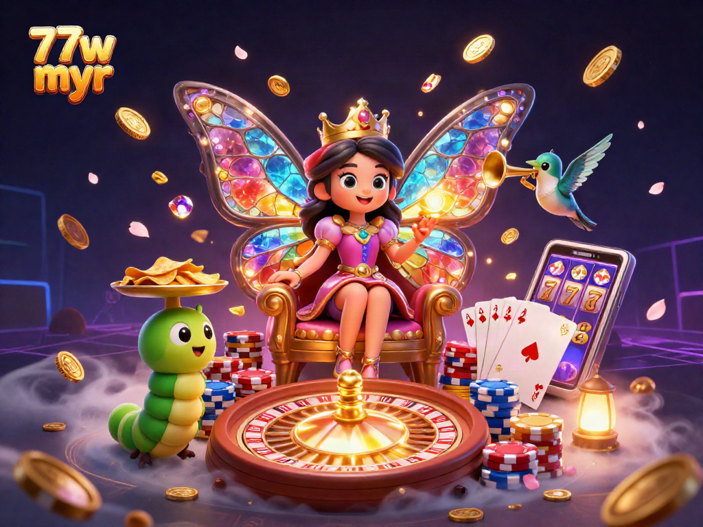 Engage in thrilling gameplay at 77w myr casino with vibrant animated characters and game elements.