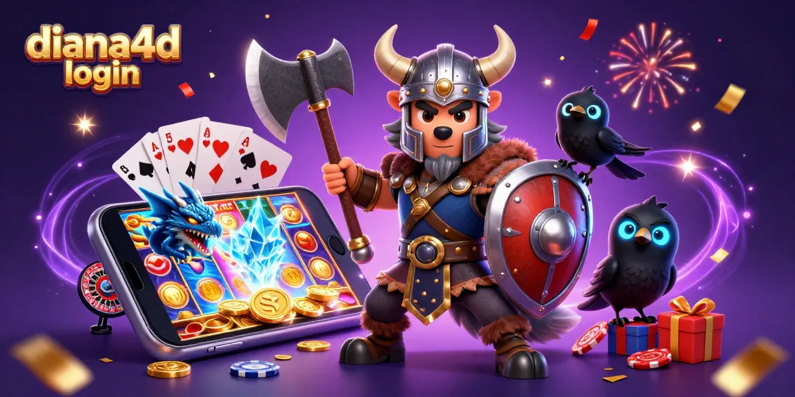 Engage with the thrilling diana4d login experience featuring a Viking, dragon, and engaging casino elements.