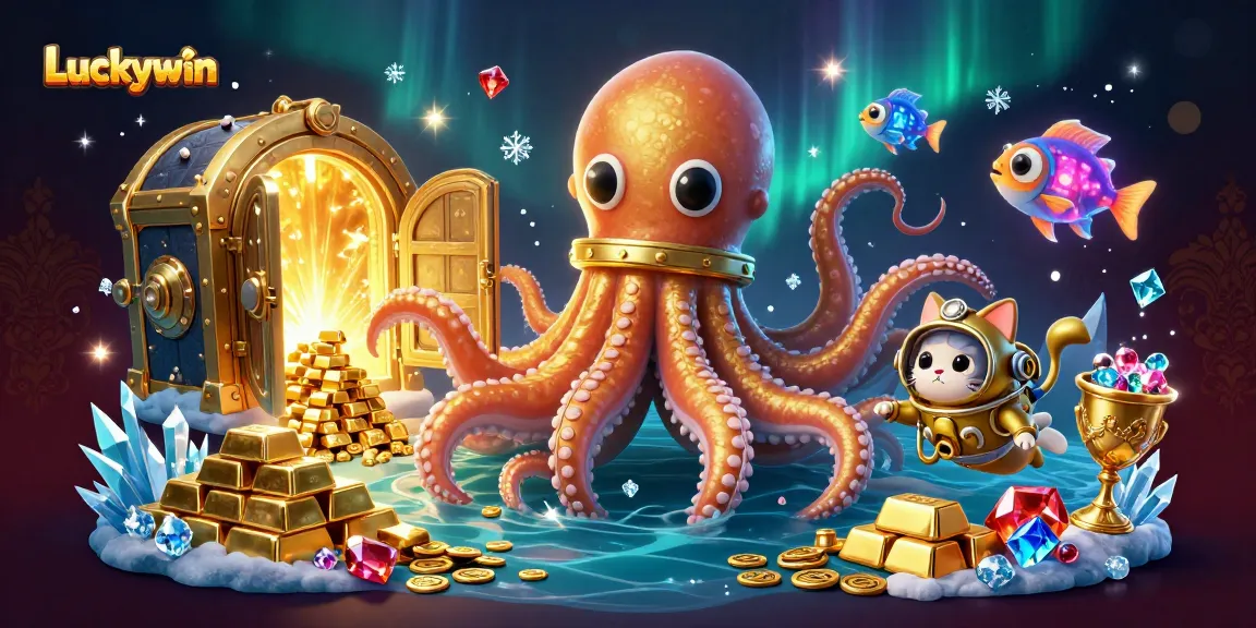 Luckywin captivates players with a vibrant scene of a kraken and treasures, delivering adventure.