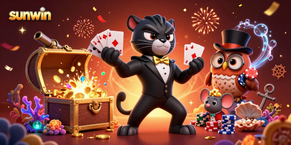 Experience excitement at sunwin with a blackjack game featuring whimsical characters in vibrant casino setting.