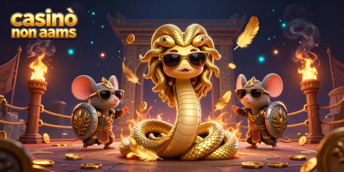 Giocatori vincenti nei casinò online non AAMS con personaggi di Medusa e un guerriero in un'atmosfera di gioco vibrante.
