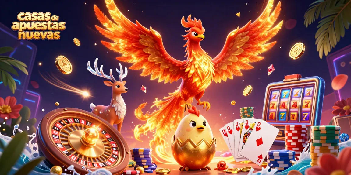 Ilustración de casas de apuestas nuevas con un fénix y elementos del casino.