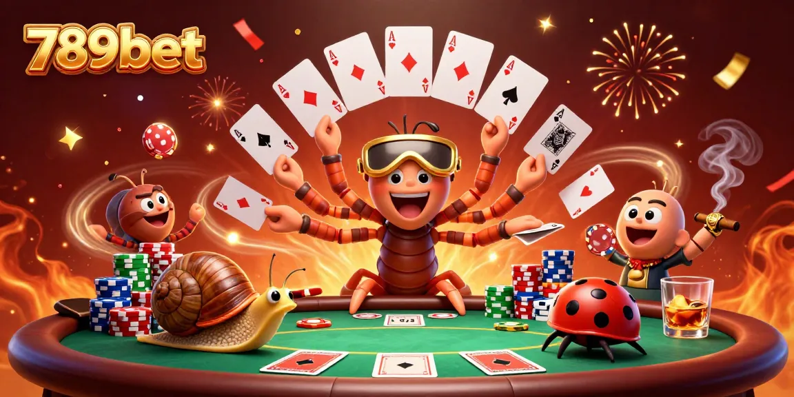 Engage in thrilling gameplay with 789bet's unique casino experience featuring a whimsical millipede dealer and dynamic poker scene.