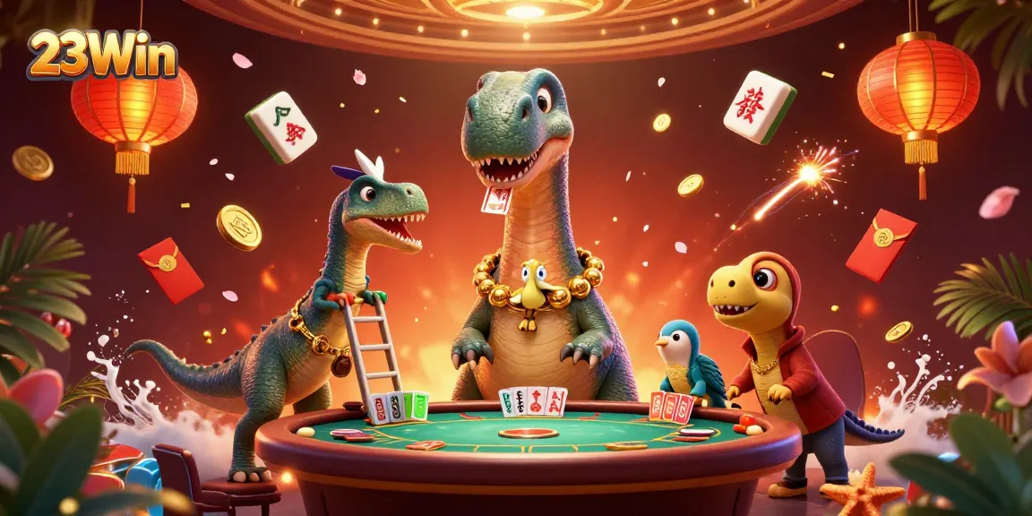 Experience thrilling gameplay at 23Win with a dynamic casino scene featuring engaging characters and vibrant symbols.