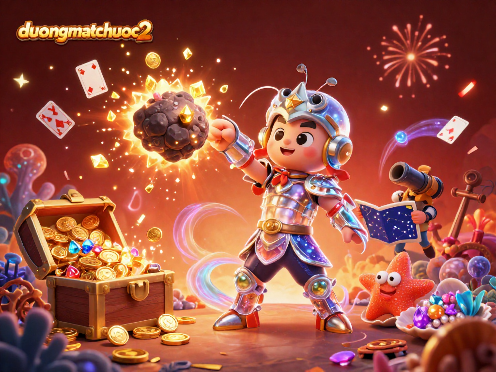 Engage in duongmatchuoc2 with a vibrant galactic samurai, treasure explosions, and neon casino elements