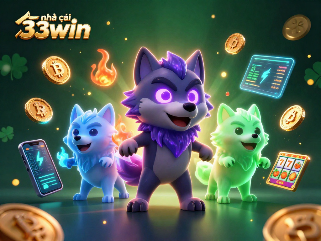 House with the glowing characters nhà cái 33win, symbolizing lively crypto gaming.