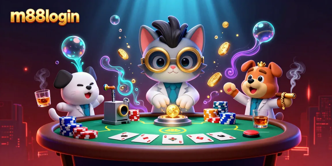 Experience thrilling casino action with m88login, showcasing vibrant colors, poker chips, and exciting game elements.