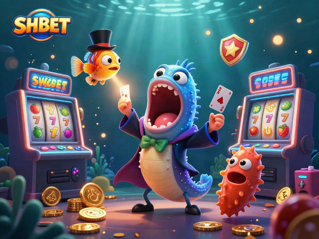 Experience vibrant SHBET casino magic with a bioluminescent eel and anglerfish in a thrilling underwater scene.