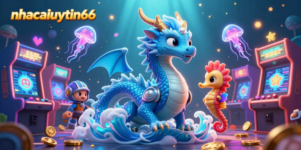 Experience the thrill of gaming at nhacaiuytin66 with vibrant casino visuals featuring an ocean dragon and seahorse knight.