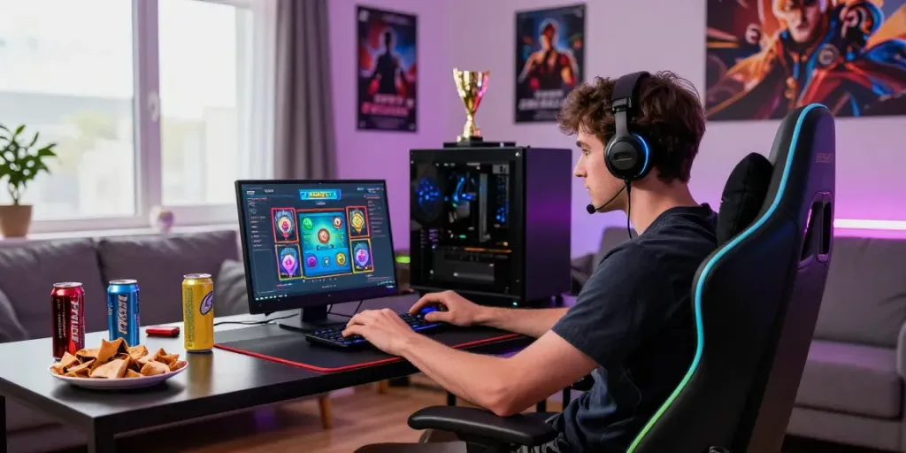 Pengguna sedang terlibat dengan ZEUS222, platform permainan slot gacor online di ruang tamu modern