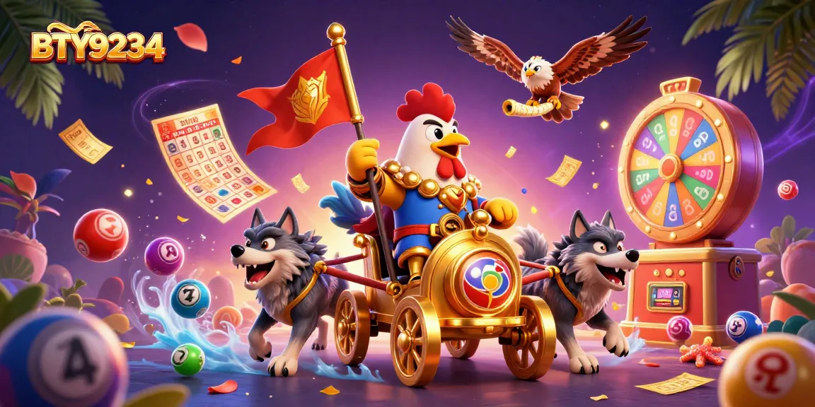Experience the thrill of BTY9234 with a vibrant lottery scene featuring a dynamic chariot and energetic characters.
