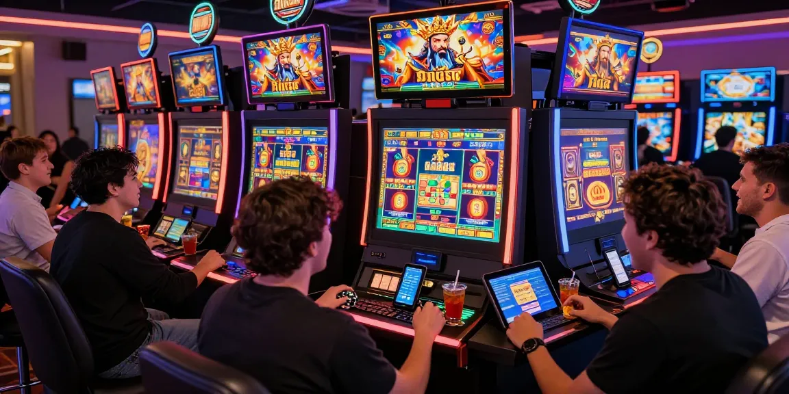 Situs raja gaming experience with players enjoying Zeus slot machines in vibrant online casino.