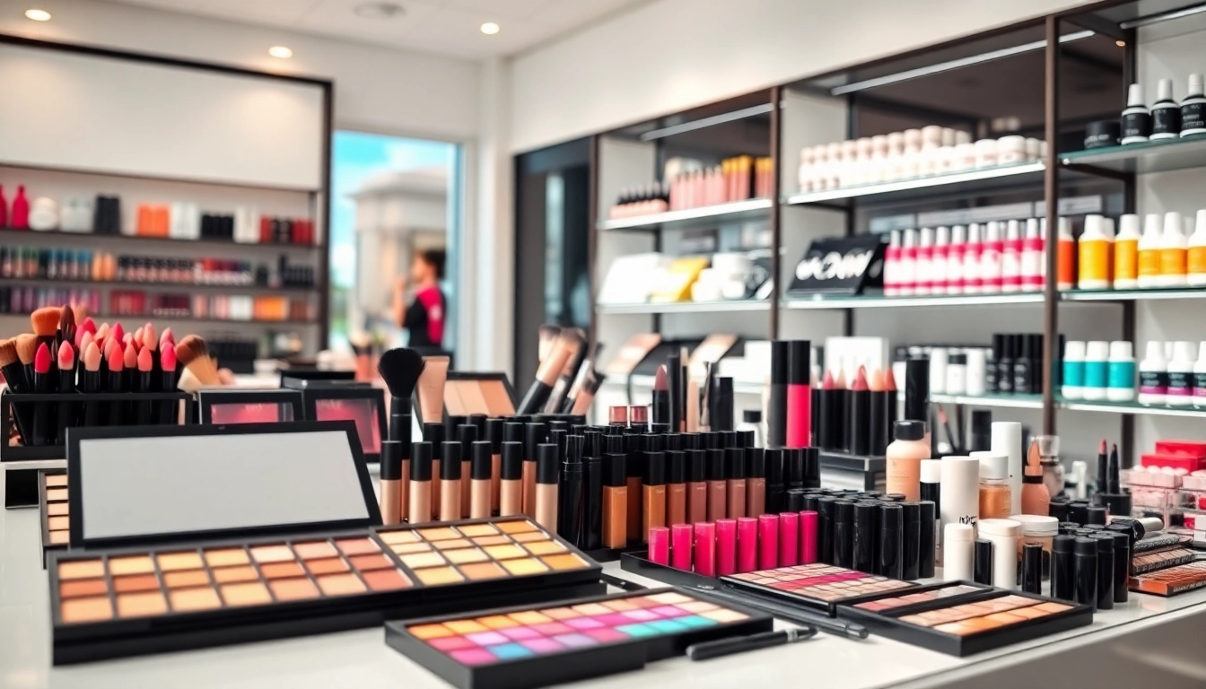 Explore makeup wholesale products displayed elegantly in a boutique setting