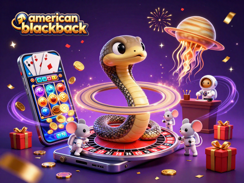 Engage in american-blackjack with astronaut mice betting on cosmic roulette and vibrant gaming elements.