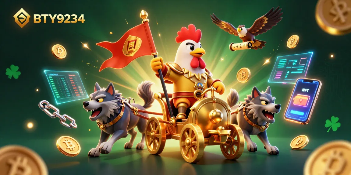 Experience BTY9234 with a 3D scene of a rooster warlord and crypto elements.