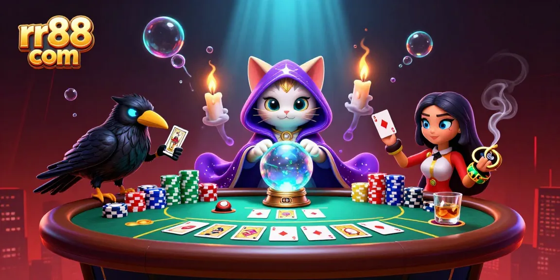 Experience thrilling gameplay at rr88 com with a dynamic illustration showcasing poker and casino elements.