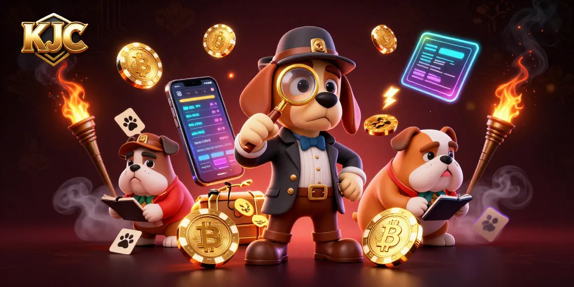 KJC players discovering treasure clues in a mesmerizing casino scene with vibrant neon crypto coins.