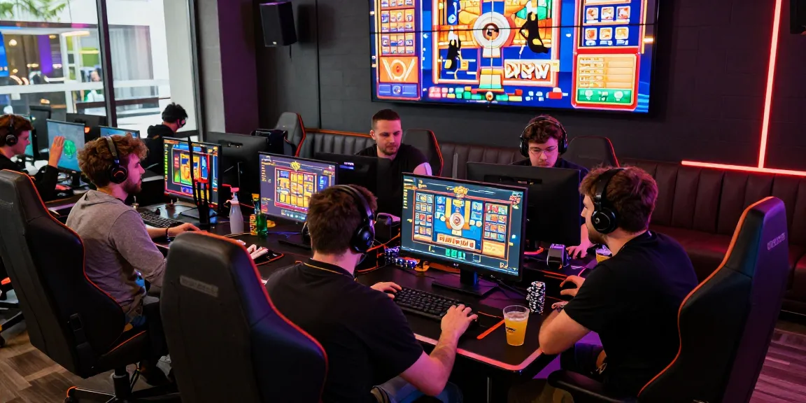 Experience the excitement of slot mpo in a vibrant online gaming lounge with focused players and colorful screens