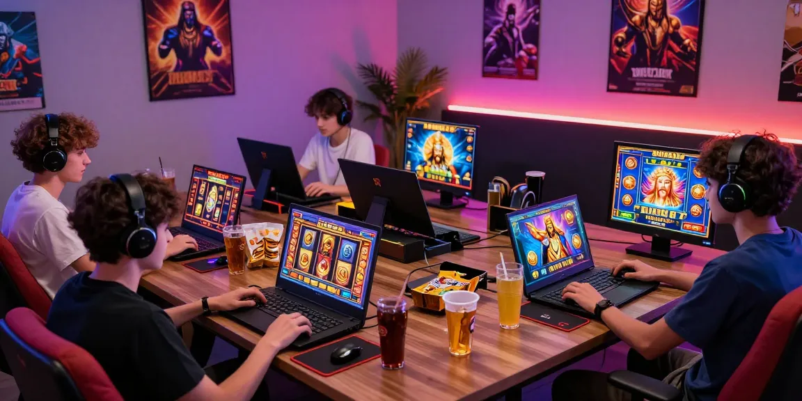Exciting group gaming session enjoying slot raja with Zeus theme and vibrant graphics